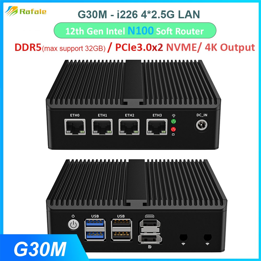 G30M Alder Lake N100 Soft Router DDR5 SSD 4*2.5G LAN i226 HD DP Dual Display Mini PC pfSense