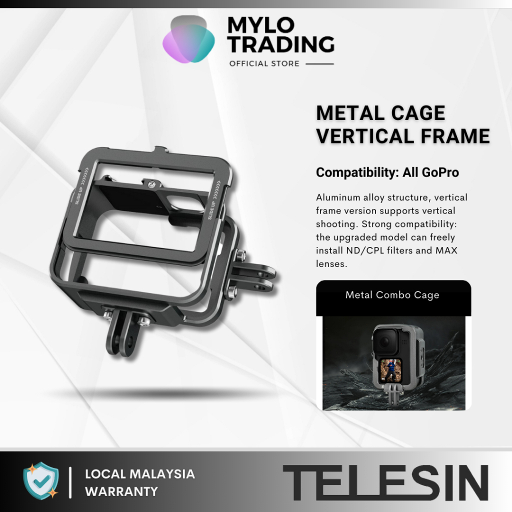 TELESIN Aluminium Alloy Frame Case Vertical Shoot Cage with Dual