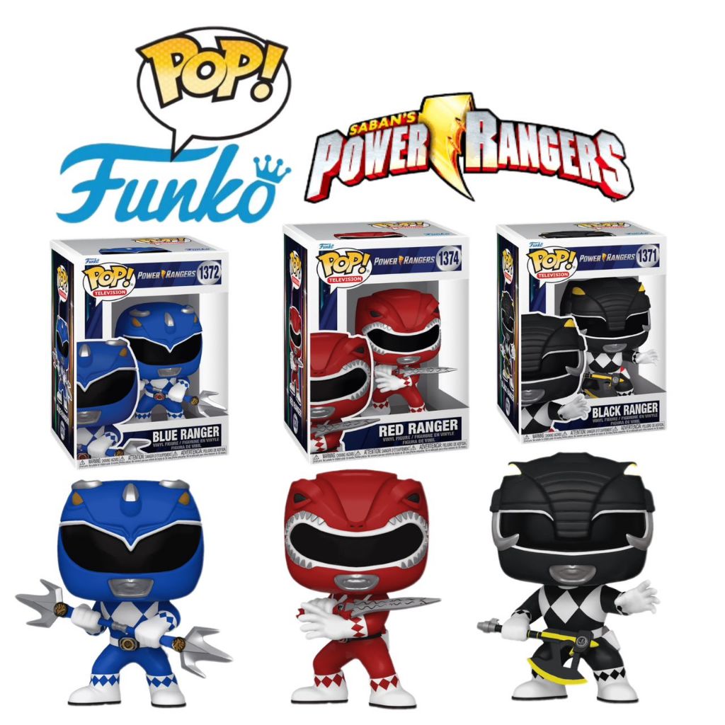 Funko Pop Vinyl Power Rangers 1372 Blue Ranger 1371 Black Ranger 1374 ...