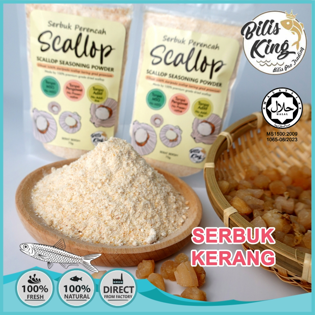 Bilis King Halal 100 Premium Serbuk Scallop Kering Segar (70g