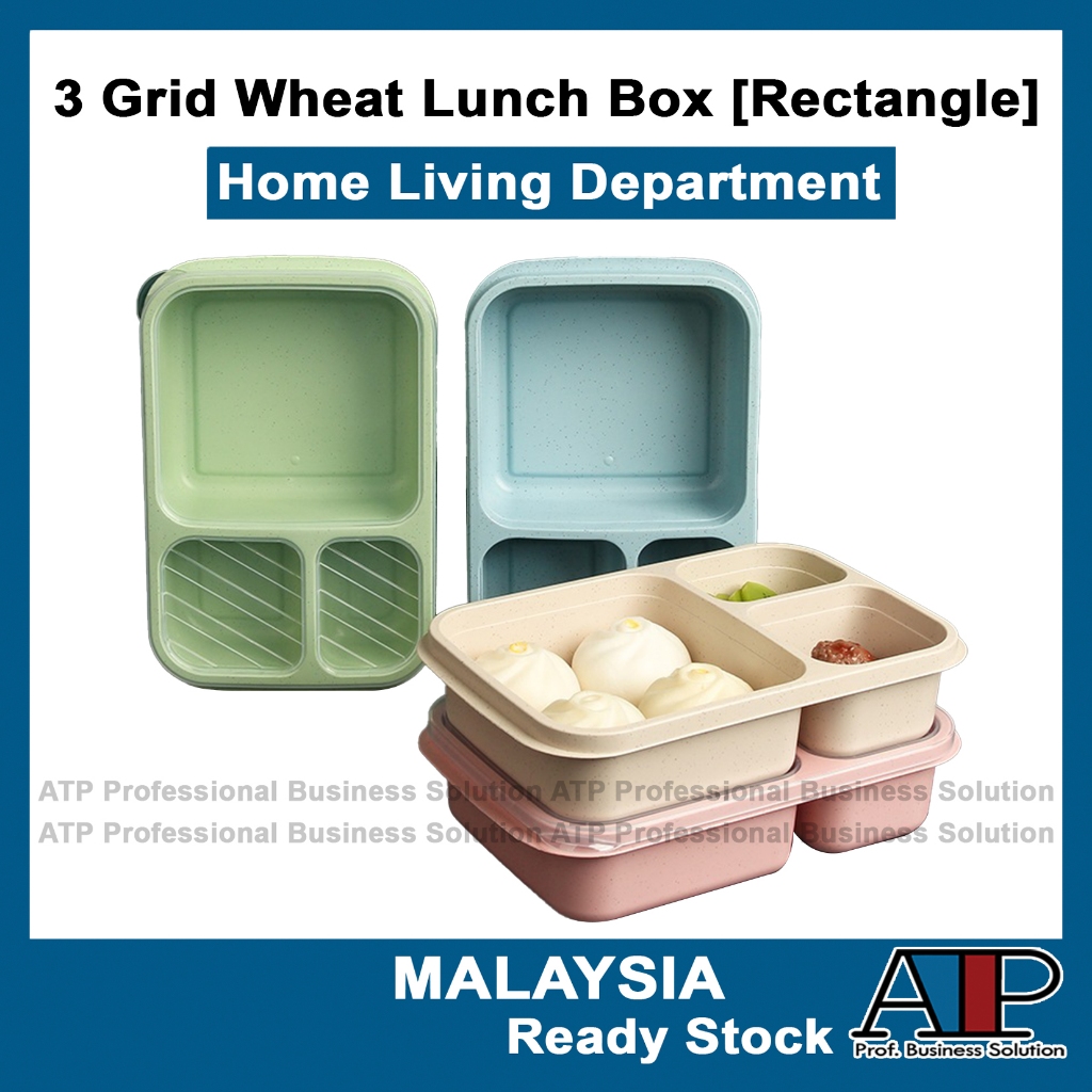 Container🍯 3 Grid Wheat Lunch Box Safe Food Grade Wheat Straw Three ...