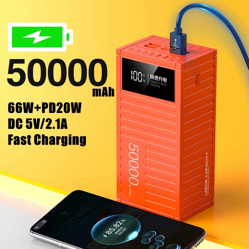 External 500000mAh Charger Power Bank Portable LCD 3USB Battery for Mobile  Phone - Orange