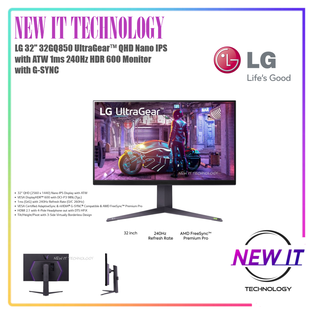 LG 32'' 32GQ850 UltraGear™ QHD (2560 x 1440) Nano IPS with ATW 1ms ...
