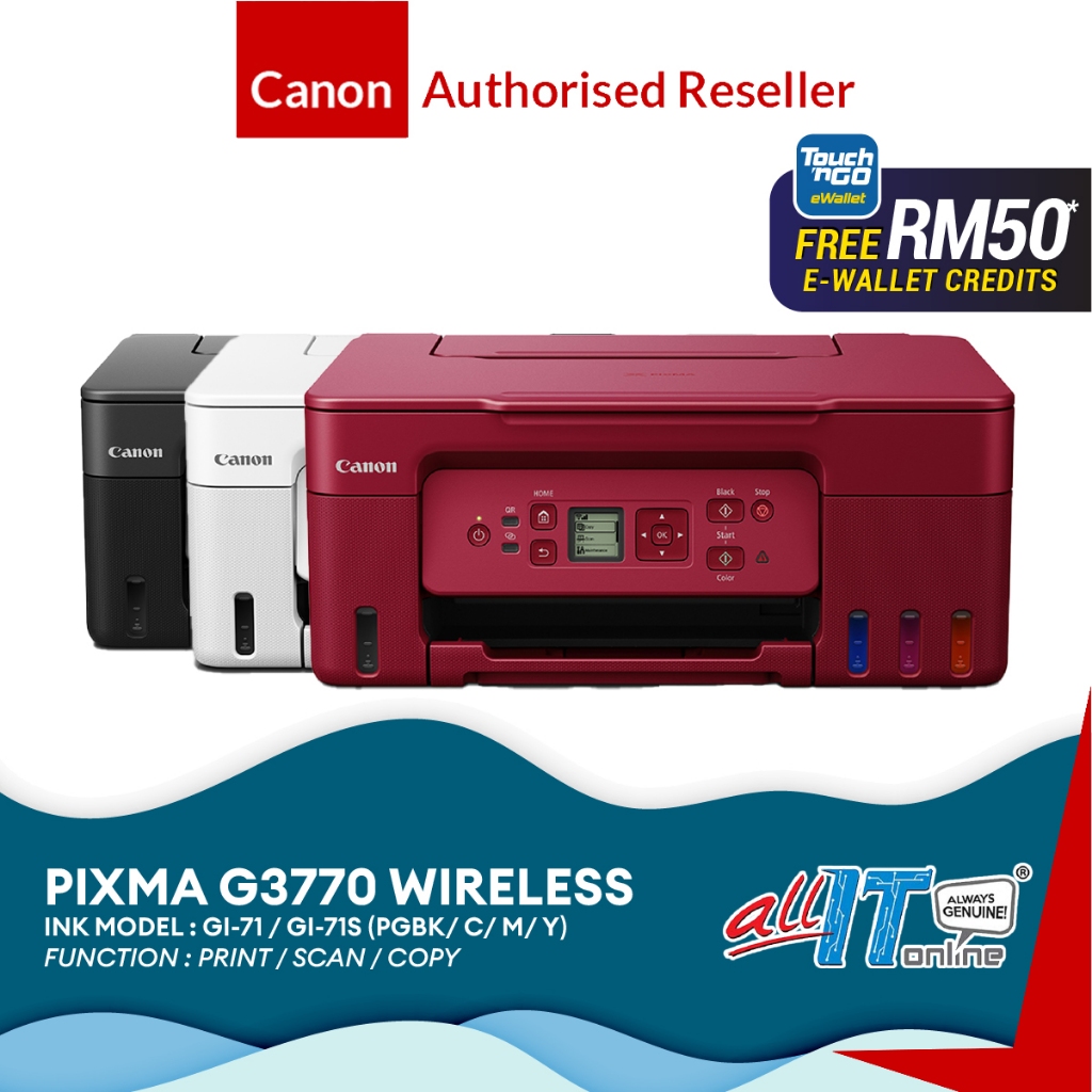 Canon Pixma G3770 Wireless Refillable Ink Tank Printer Usb Wi Fi Wireless Black Red 5046