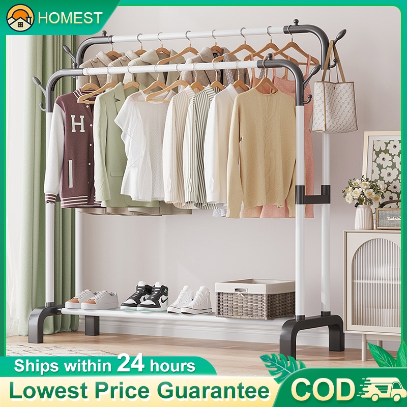 Double Pole Cloth Clothes Rack Strong Steel Structure Clothes Hanger ...