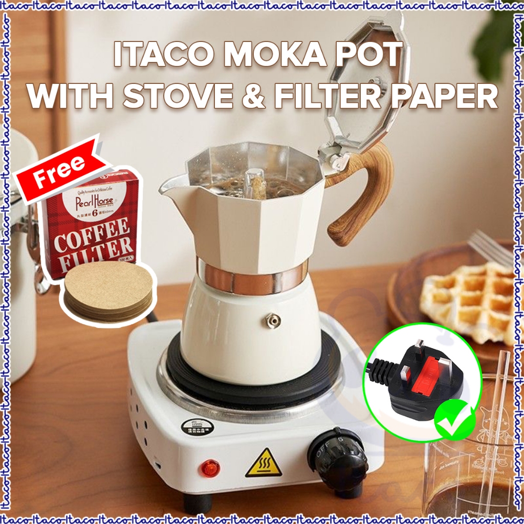 ITACO Moka Pot Coffee Maker Coffee Pot [Bundle Electric Stove & Filter