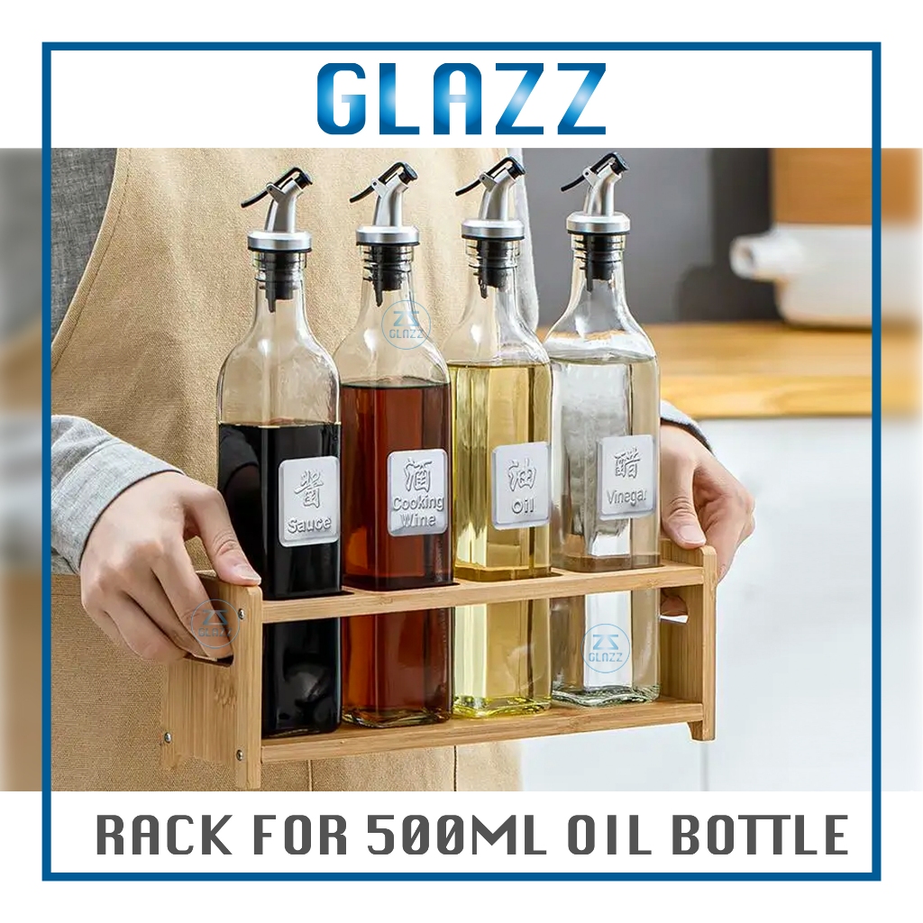 GLAZZ Round/Square Bamboo Rack Shelf Tray for 500ml Oil Dispenser ...