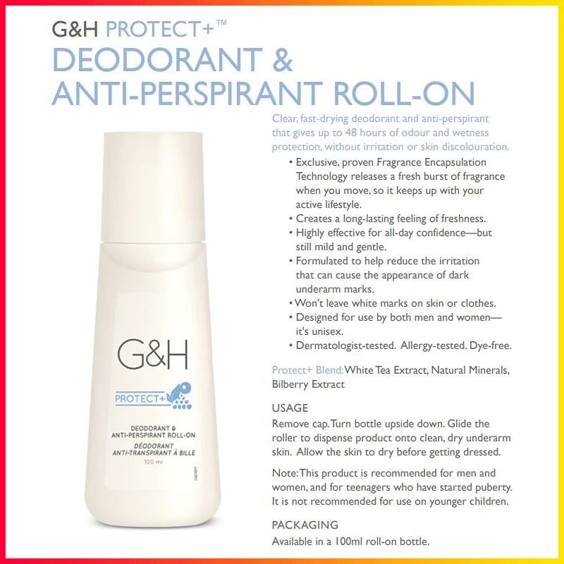 Amway G&H PROTECT+ Deodorant & AntiPerspirant RollOn (100ml) Shopee