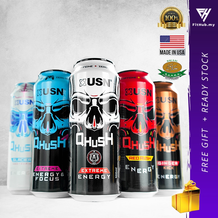 USN QHUSH Extreme Energy Drink 500ml Pre Workout, BCAA, Post Workout