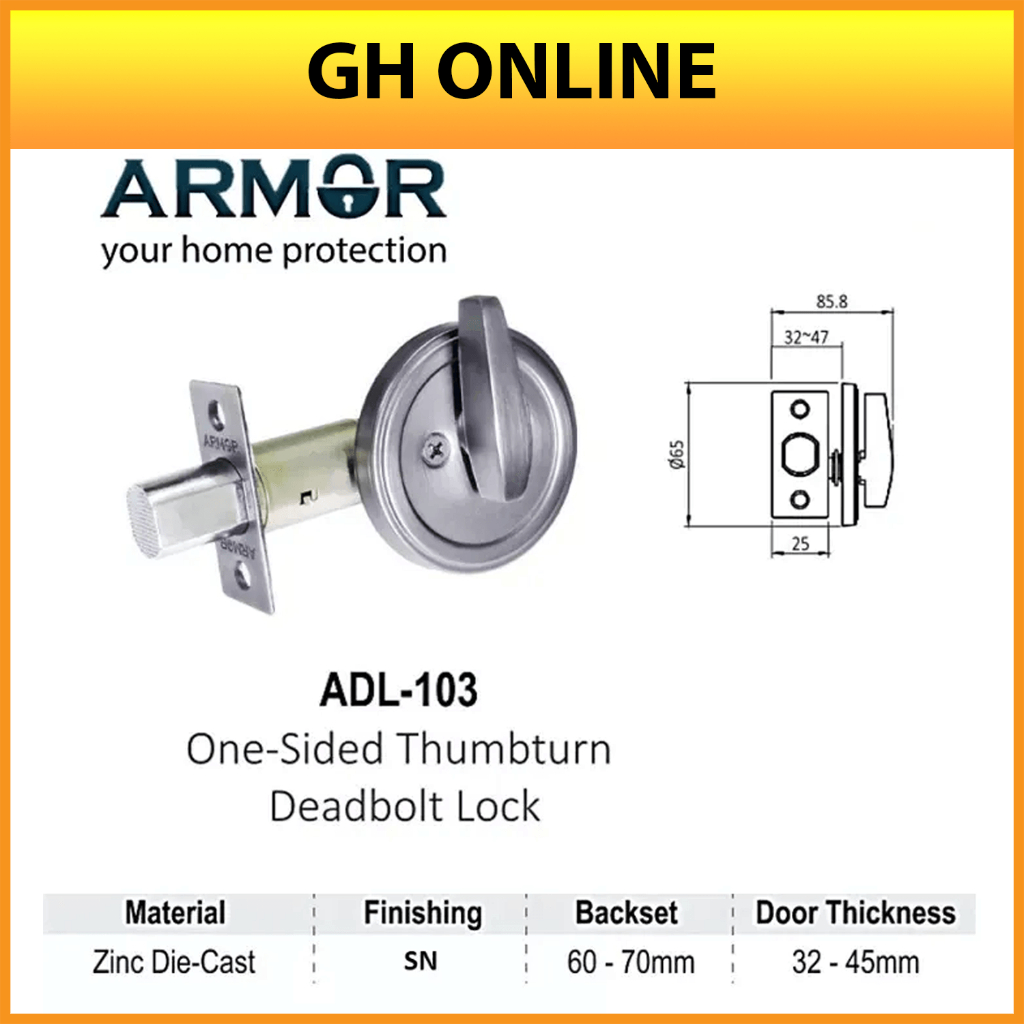 ARMOR ONE SIDE THUMBTURN DEADBOLT ADL-103 /HALF DEADBOLT MATT GREY ...