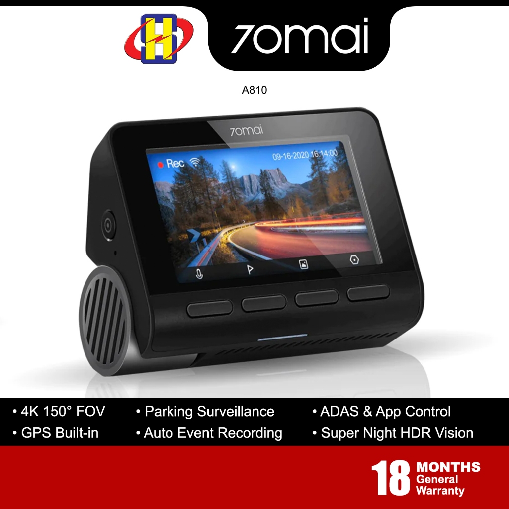 70mai A810 4K Dash Cam Built GPS 150FOV,ADAS,AI Motion Detection