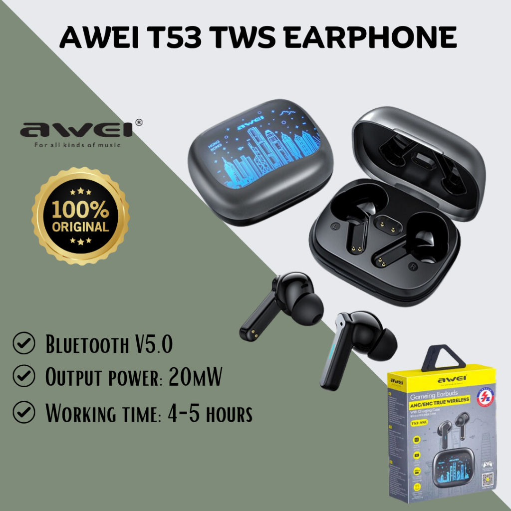 AWEI T53 TWS Wireless Headphone Bluetooth 5.0 Earphones Mini Earbuds With Mic in Ear Headset Touch Touch Pop up