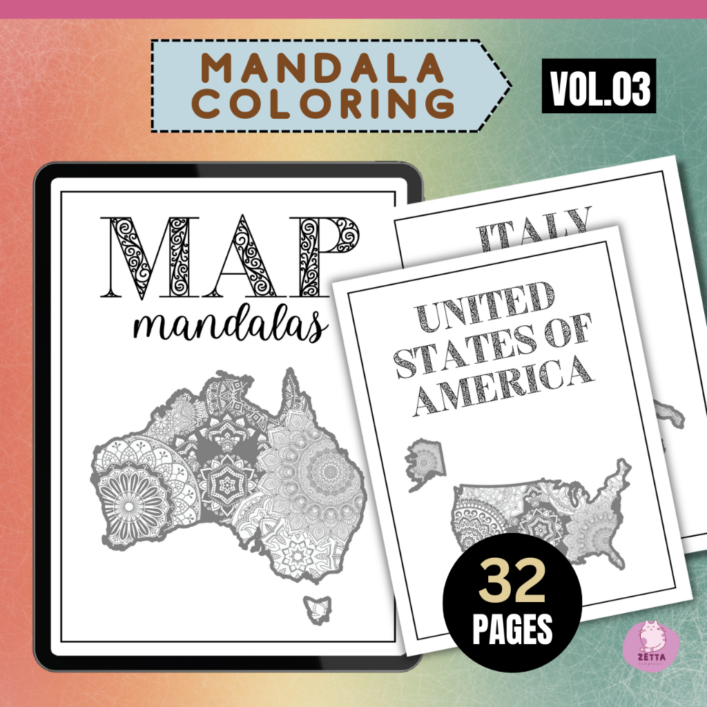 Mandala World MAP Coloring Book Printable Coloring Book For Kids Stress