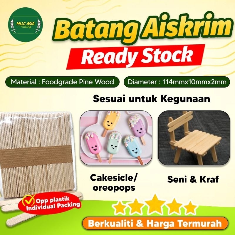 (50PCS) Ice Cream Cakesicle Stick/Seni Craft Individual Pack🍭Bakeri ...
