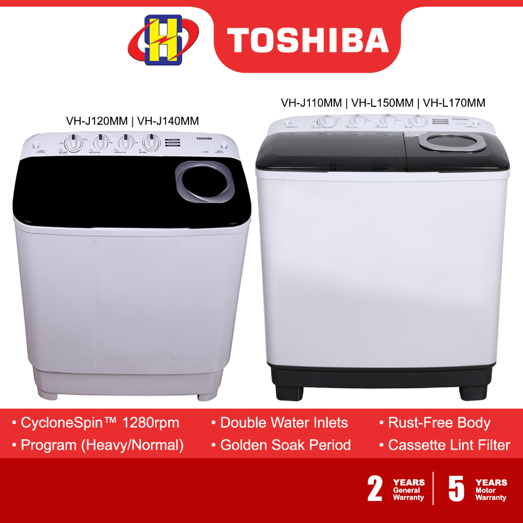 Toshiba Washing Machine (10~16KG) Twin Tub Semi Auto Washer VH