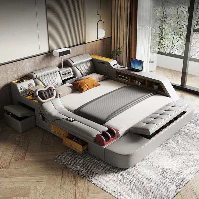 Smart massage tatami leather bed master bedroom double bed modern