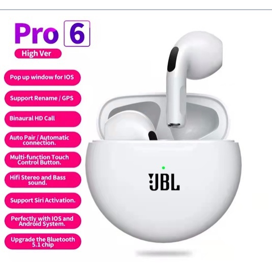 JBL pro6 wireless earphones bluetooth 5.1 earphone sports earbuds waterproofearphone for iphone Huawei all smartphone Shopee Malaysia