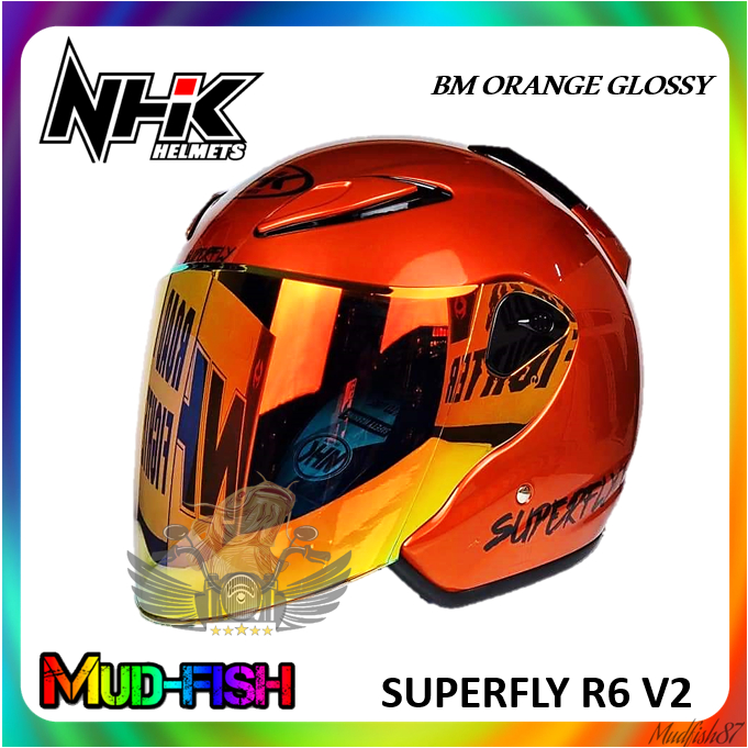 TOPI KELEDAR NHK R6 V2 SUPERFLY HELMET (BM ORANGE GLOSSY) | Shopee Malaysia