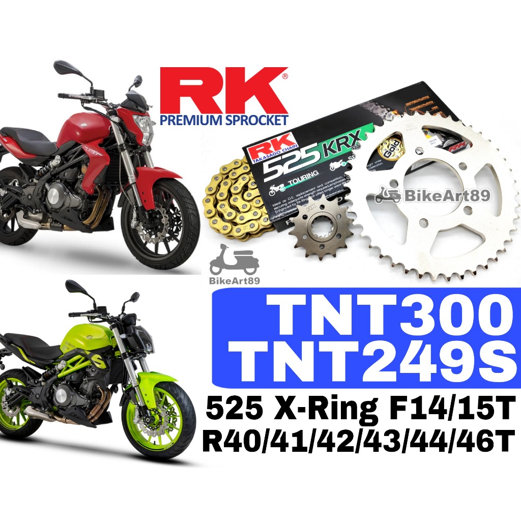 RK Sprocket Set Benelli TNT300/249S RK525 KRX X-Ring Rivet Black / Gold ...