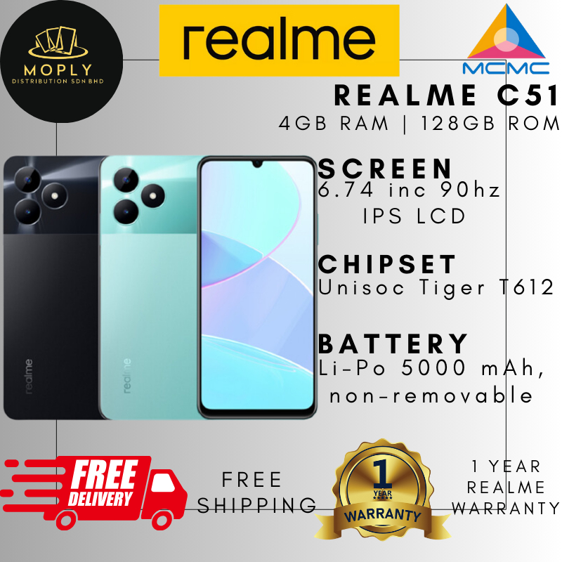 Original Realme C51 4+128GB 1 Year Warranty, Free Shipping, Ready Stock