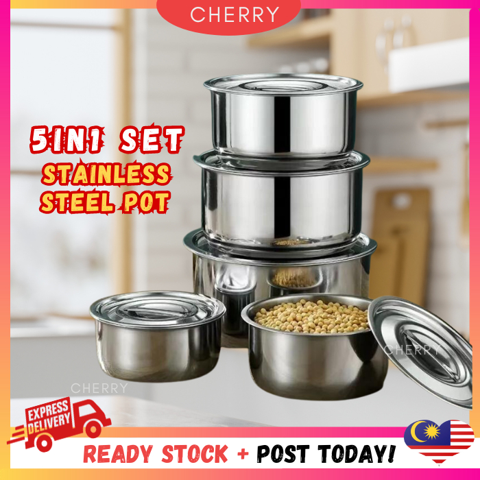 🍒CHERRY🍒 5 In 1 Stainless Steel Conditioning Food Stock Pot With Lid ...