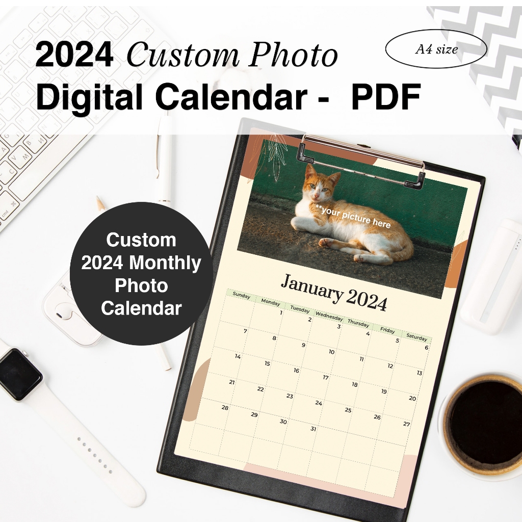 (PDF) 2024 Custom Photo Digital Calendar, Editable & Printable, Monthly