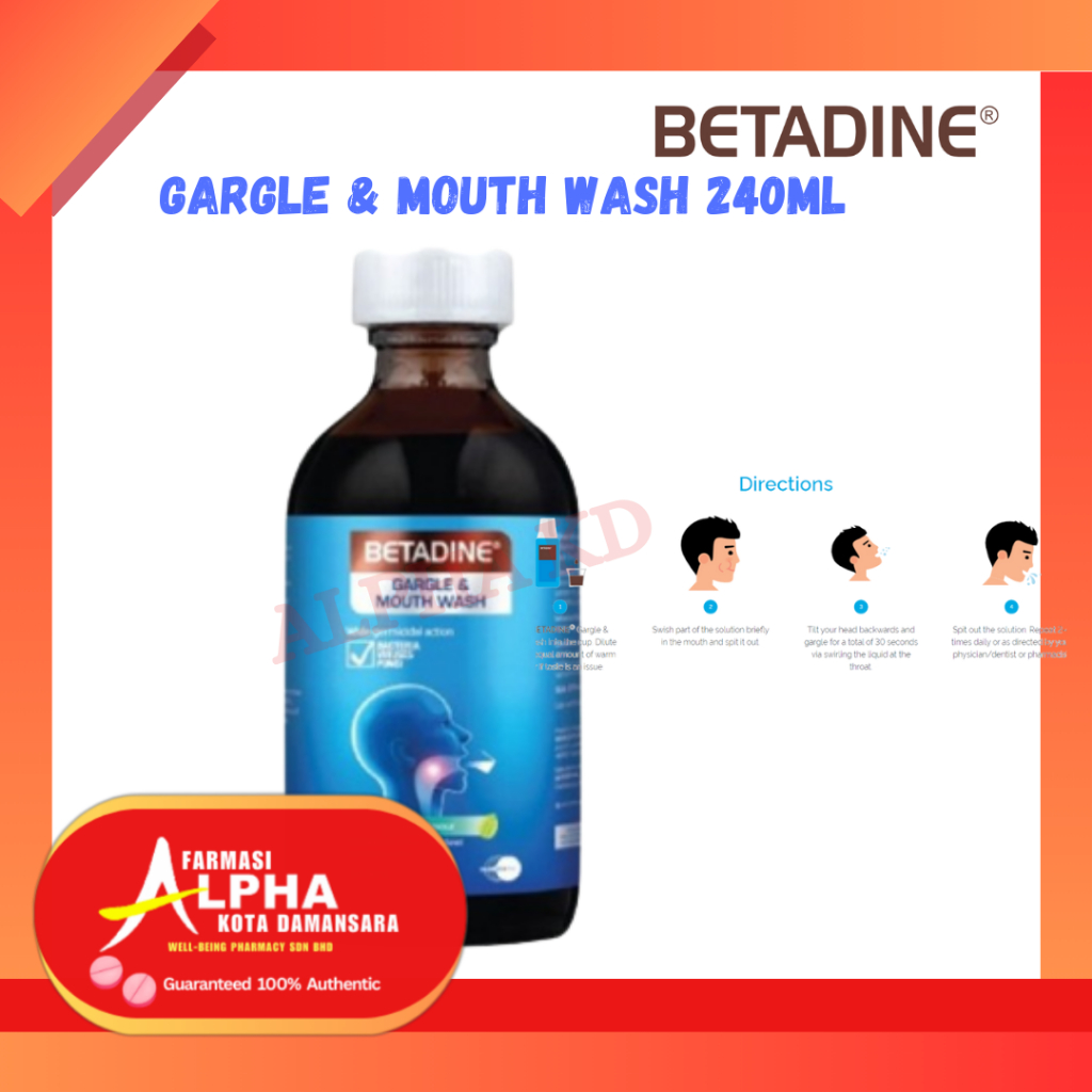 Betadine Gargle & Mouthwash 240mL Helps Stop Sore Throat Fast