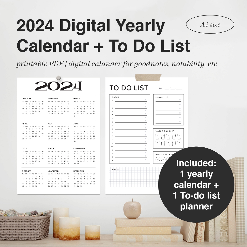Bundle (PDF) 2024 Yearly Digital Calendar + To-Do List Planner ...