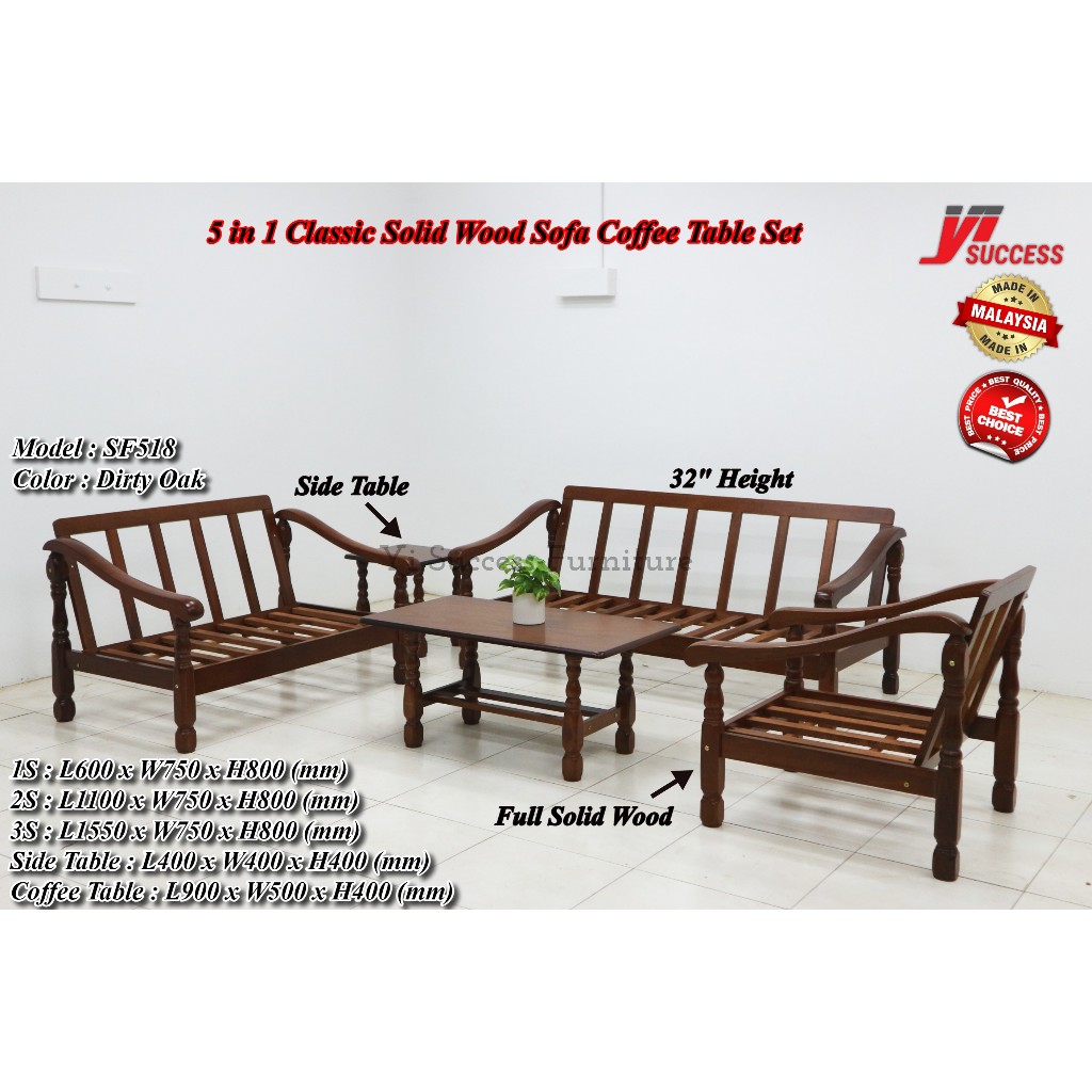 Yi Success Full Solid Wooden Sofa Set / Sofa Set 1+2+3 Seater / Sofa Set Free Coffee Table Side