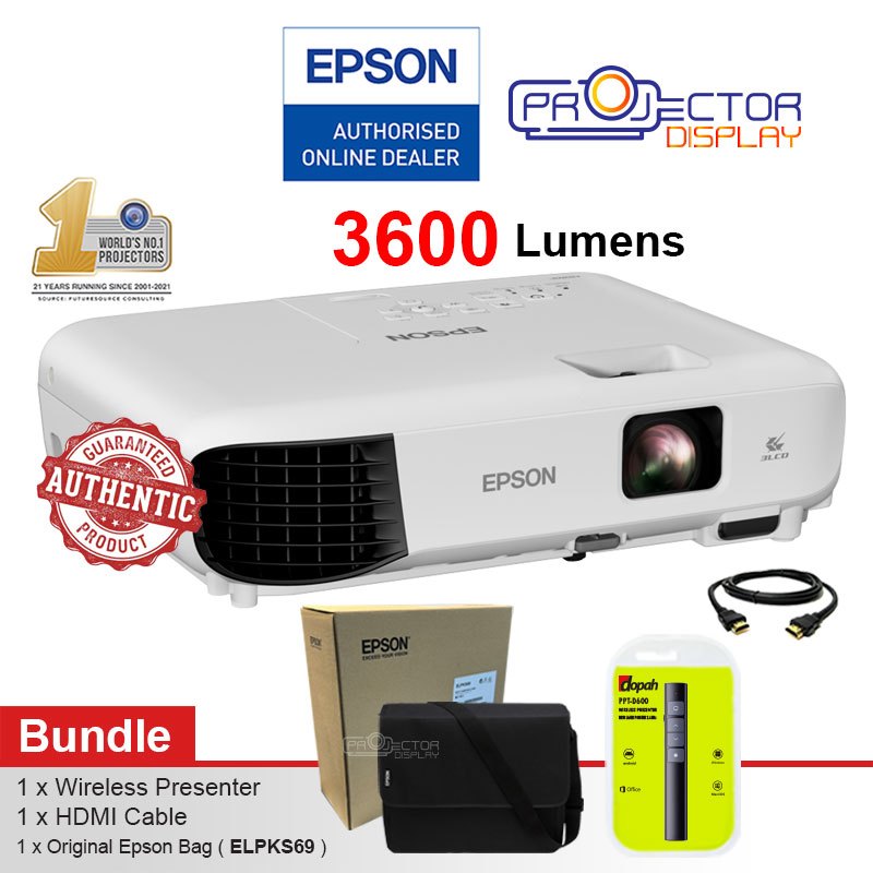 Epson EBE01 / EBE10 XGA (1024x768) 3600 Lumens 3LCD Projector, Office