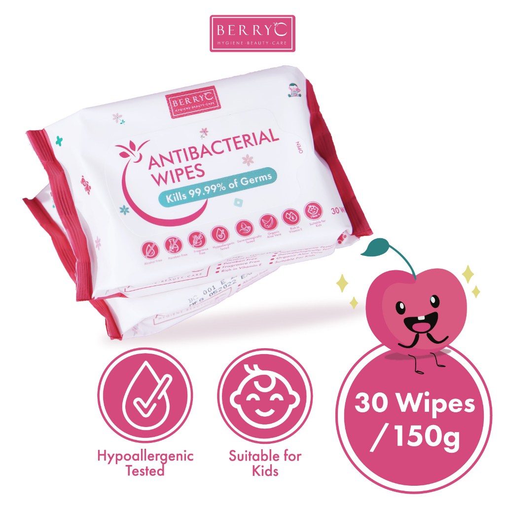 BERRYC Antibacterial Wipes (30 Pcs) Baby Wipes Wet Wipes Tissue