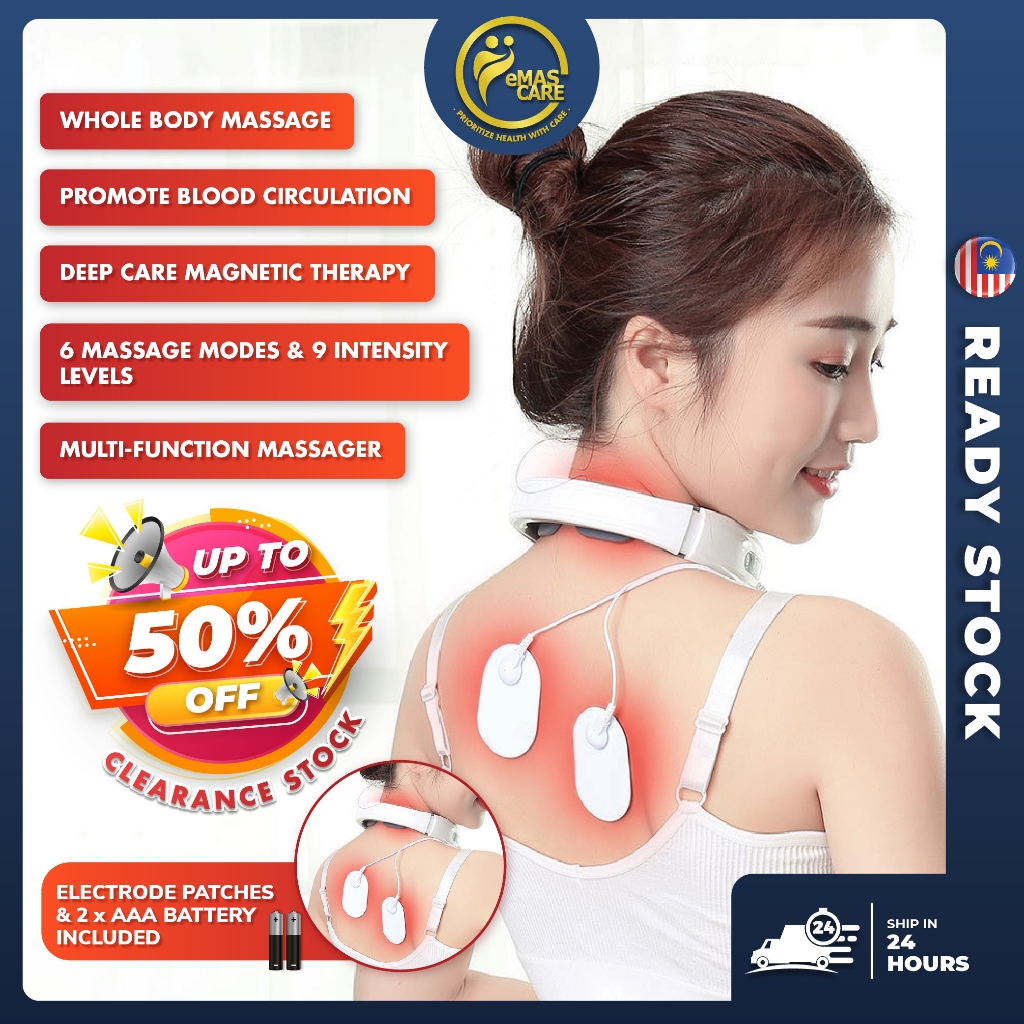 3D Smart Neck Massager Cervical Massage Electric Heating Pain Relief  Portable Massager FREE Batteries Mesin Urut Leher