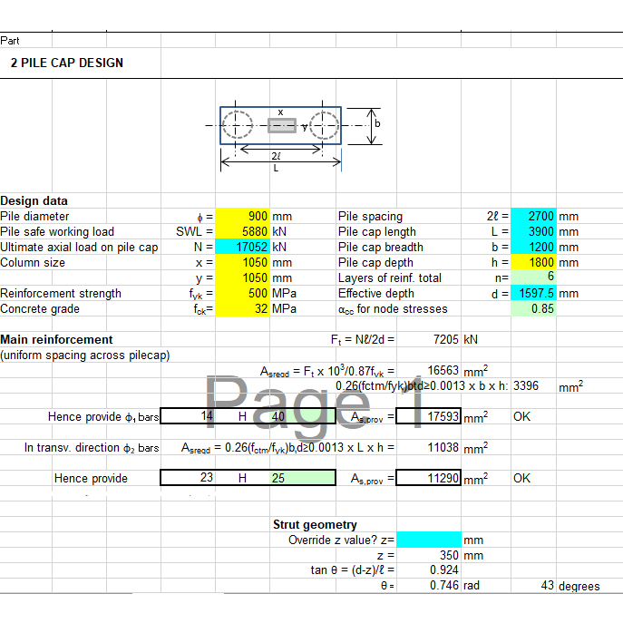 Pile Cap Design Calculation Spreadsheet on Eurocode 2 EC2 Shopee Malaysia