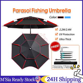 Outdoor Patio Beach Fishing Umbrella Portable Adjustable Big Sun Shade  Umbrella 2.4m Anti-UV Windproof Outdoor Umbrella for Beach Parasol Fishing  Umbrella Shade Camping Khemah Payung