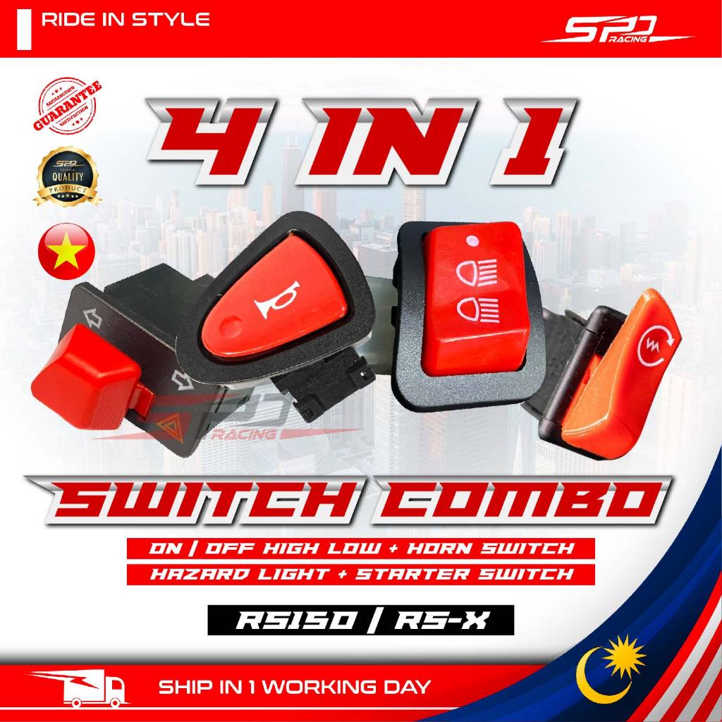 4 In 1 Switch Combo | Starter , High Low on\off , hazard light , horn ...