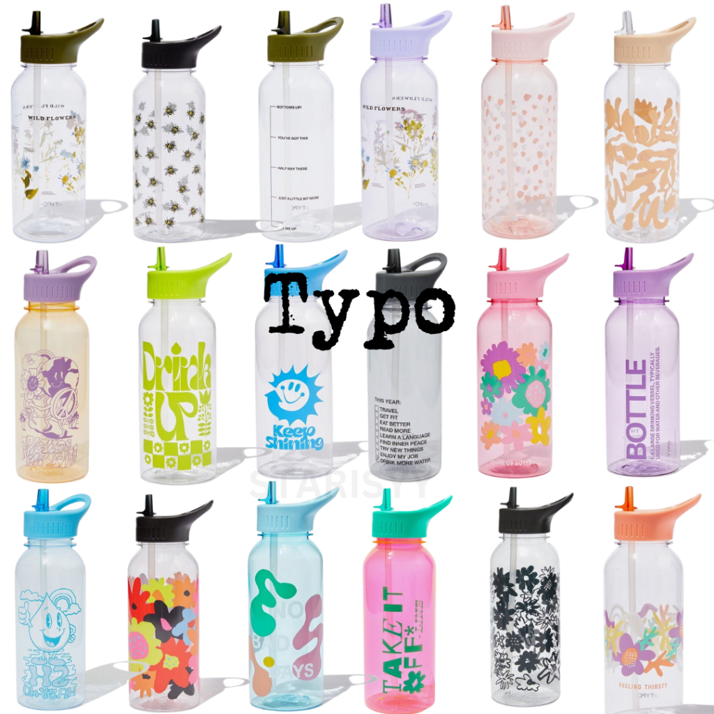 TYPO Drink it up Bottle Water drinking Bottle 1L BPA free, Straw botol ...