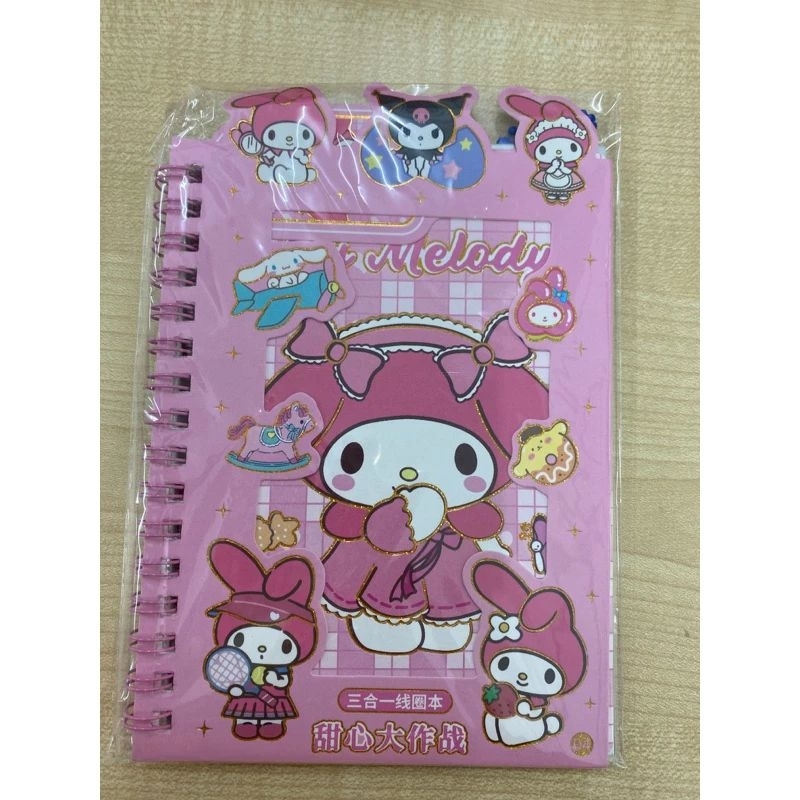 Sanrio Melody Kuromi Cinnamoroll 2 In 1 Sticker Notebook Coil Book Hardcover Spiral Lined Buku 7173