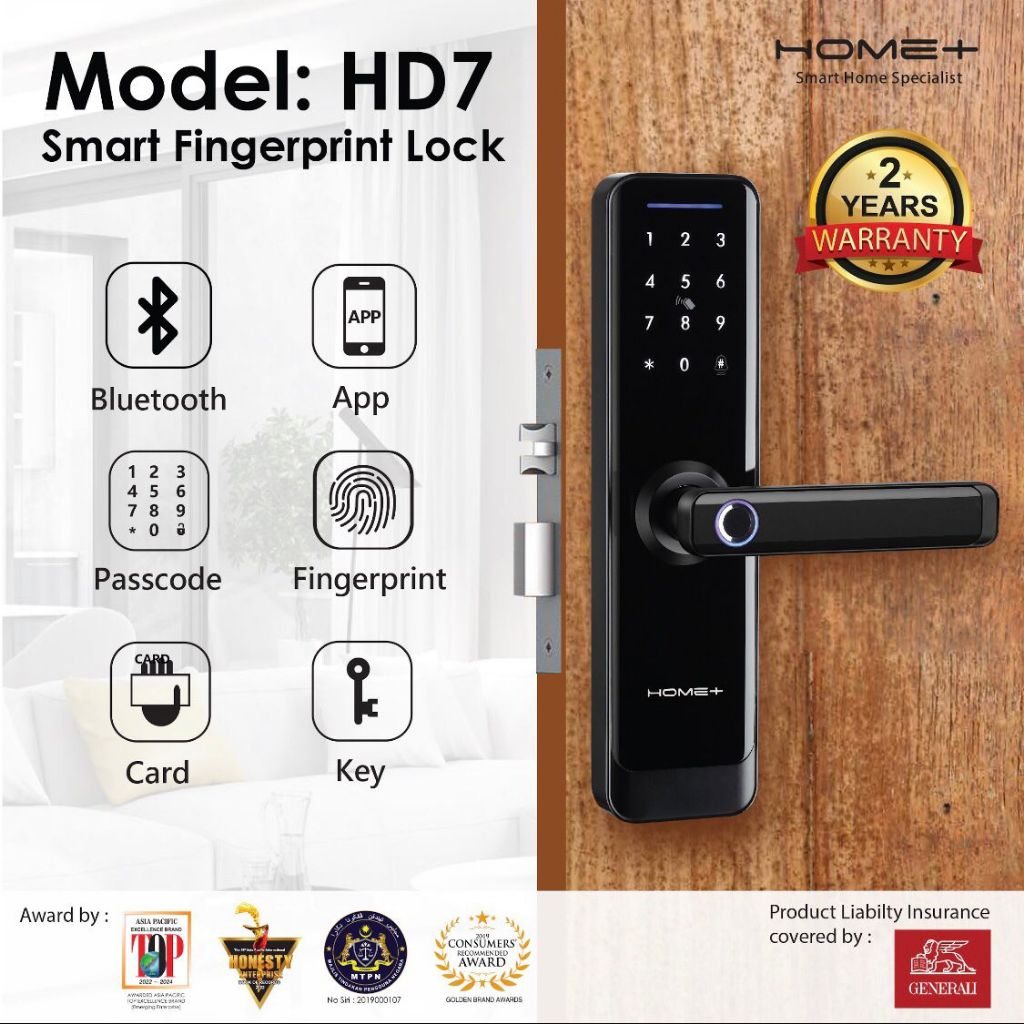 Home+ HD7 bluetooth Smart Lock l 6 Methods to Unlock l Wooden Door ...