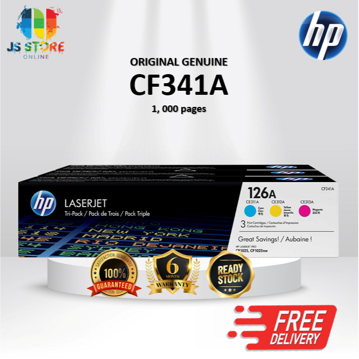 [100% ORIGINAL] HP 126 (CF341A) 3-pack Original LaserJet Toner ...