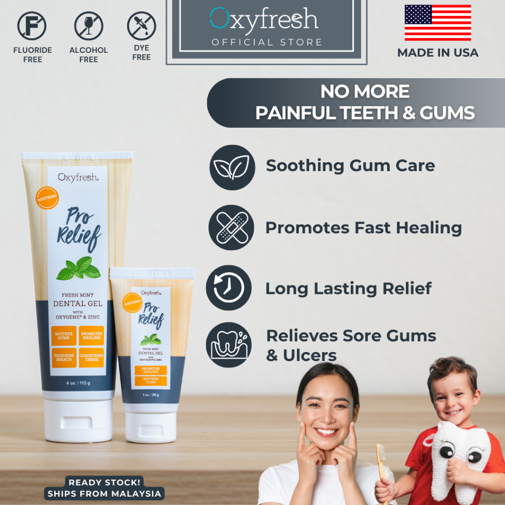 (CLEARANCE SALE)Oxyfresh Pro Relief Fresh Mint Dental Gel to Soothe Sore Gums, Ulcers & Tissue