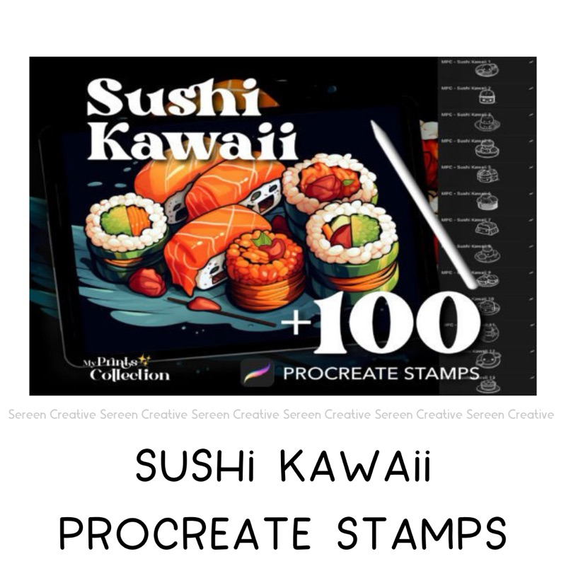 P786 Procreate Sushi Kawaii Stamps (Cute food, japanese food stamp