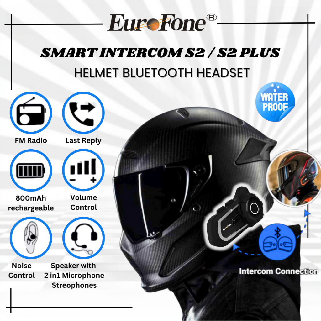 EUROFONE WIRELESS MOTOR HELMET BLUETOOTH HEADSET INTERCOM ( HELMET ...