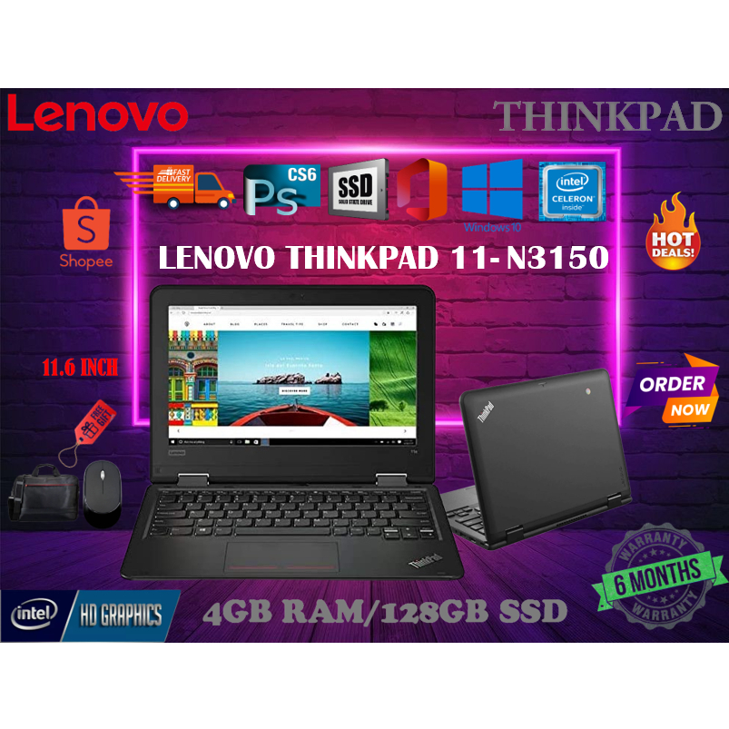 LENOVO THINKPAD 11E SLIM LAPTOP - INTEL CELERON - 4GB RAM/128GB SSD ...