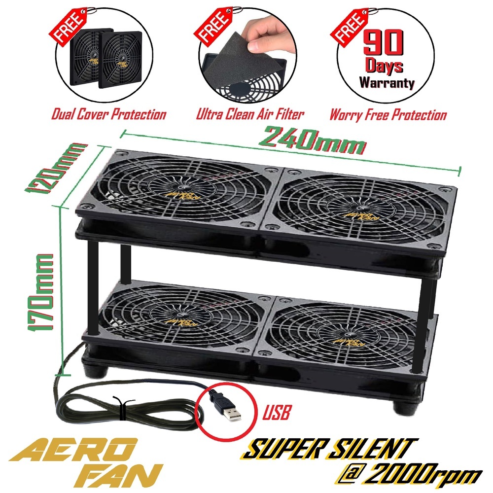 USB 2 Tier 120x240mm 4 Fan AeroFan Router Fan WiFi Router Cooling