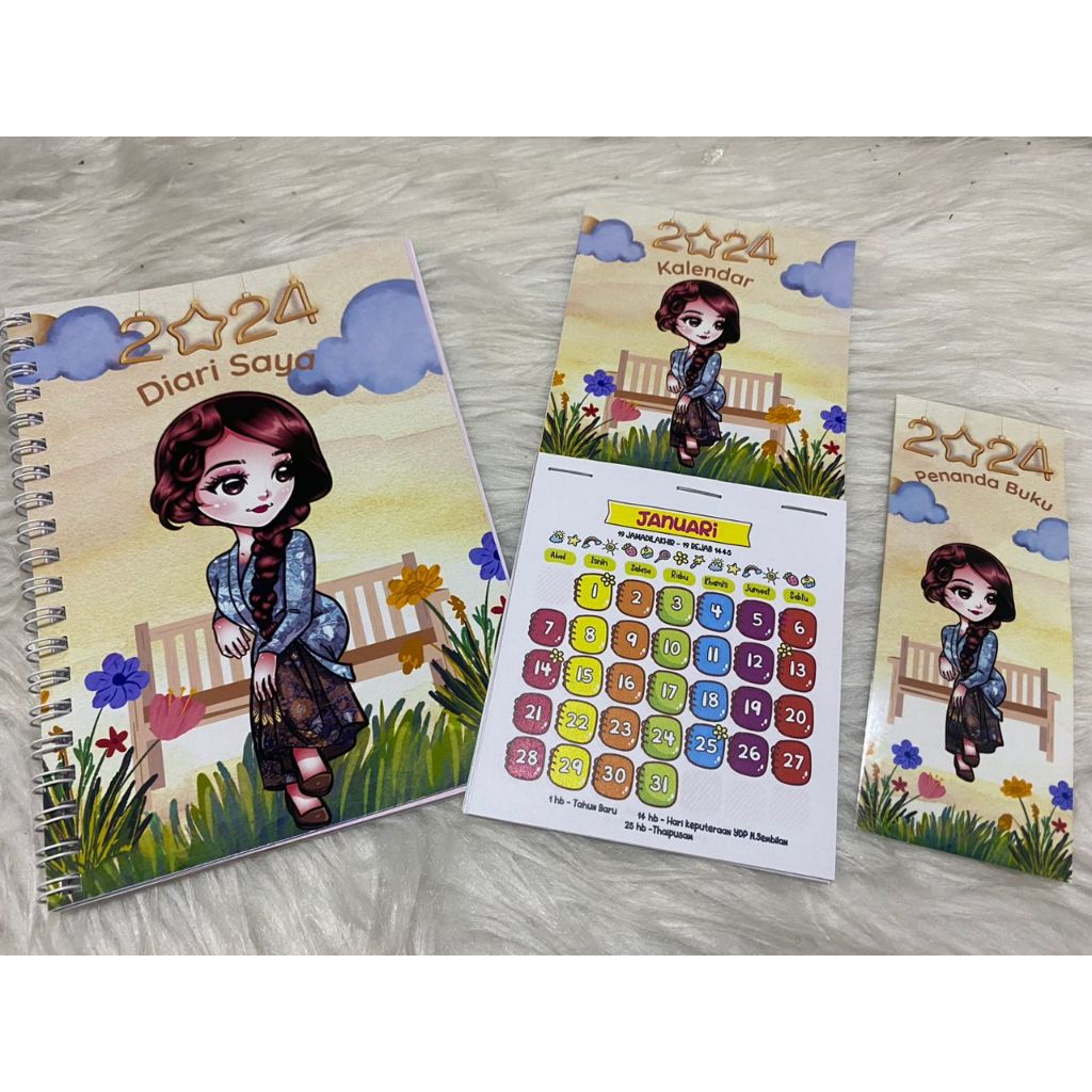 Buku Diari Mini 2024 (Girl) Size 20cm x 14cm (percuma penanda buku dan ...