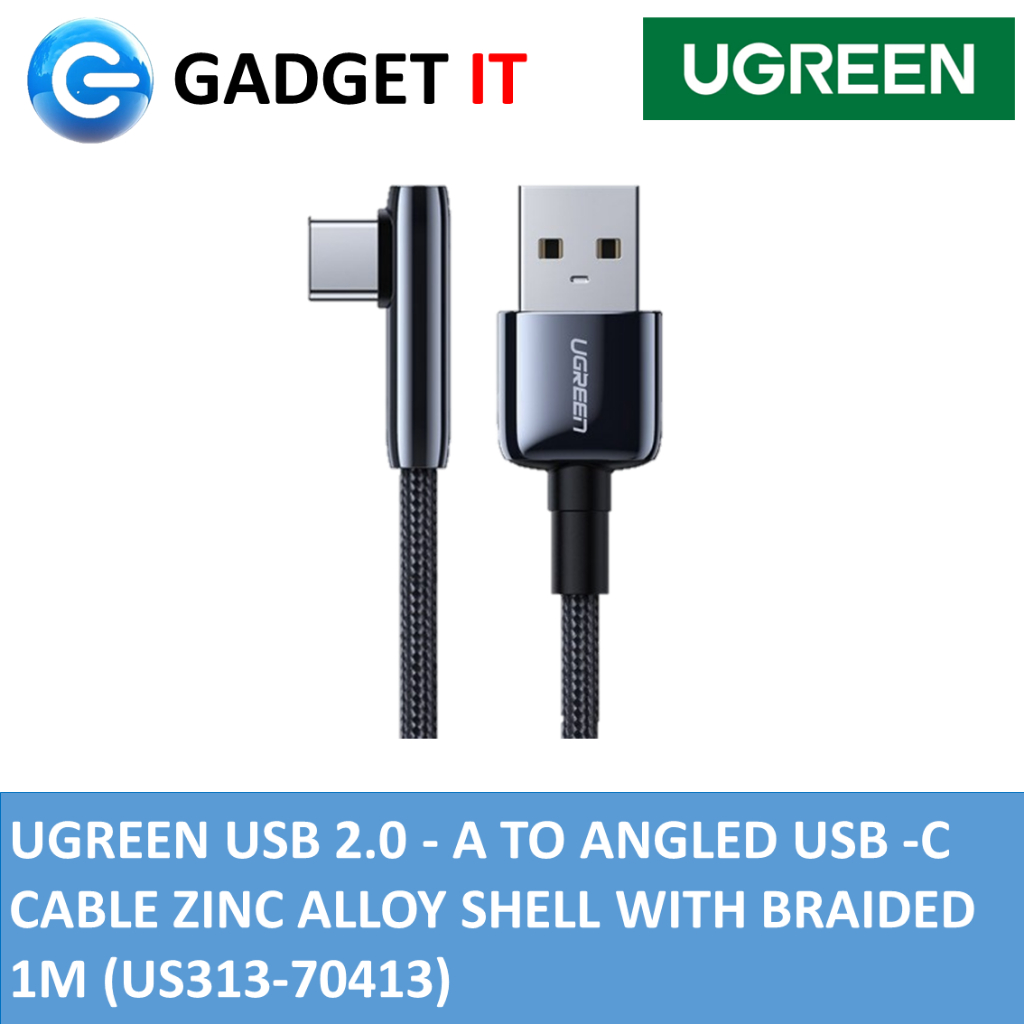 UGREEN USB 2.0 - A TO ANGLED USB -C CABLE ZINC ALLOY SHELL WITH BRAIDED ...