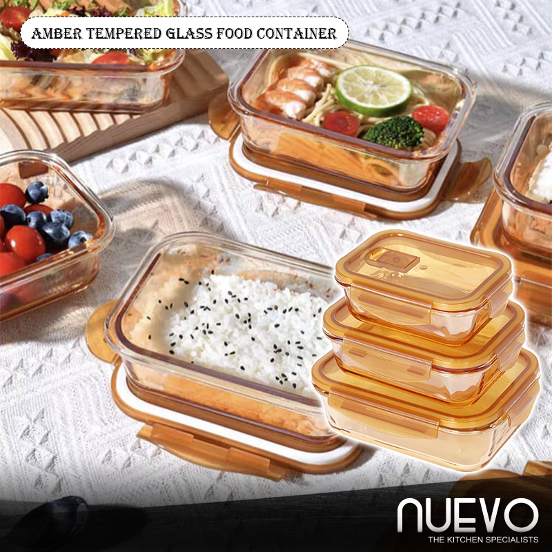 Amber Brown Glass Storage Containers Portable Microwave Bento Glass Lunch Box Portable Microwave