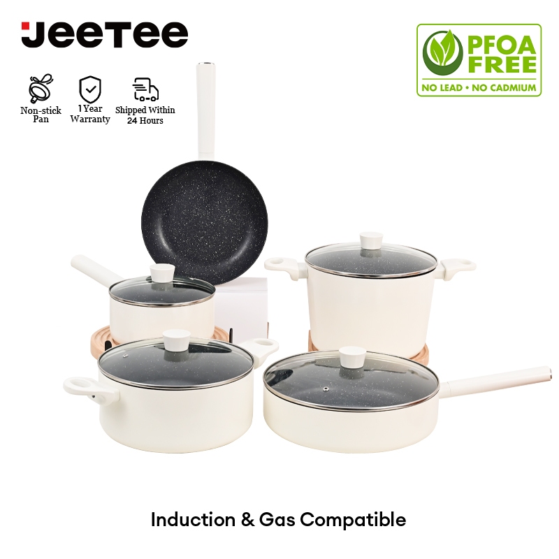 Jeetee 4/5 PCS NonStick Cookware Set Granite Stone Pots and Pans Set