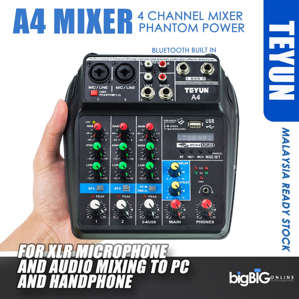 GOLIVEMIC/TEYUN A4 channel Audio Mixer Bluetooth USB Sound Card Live