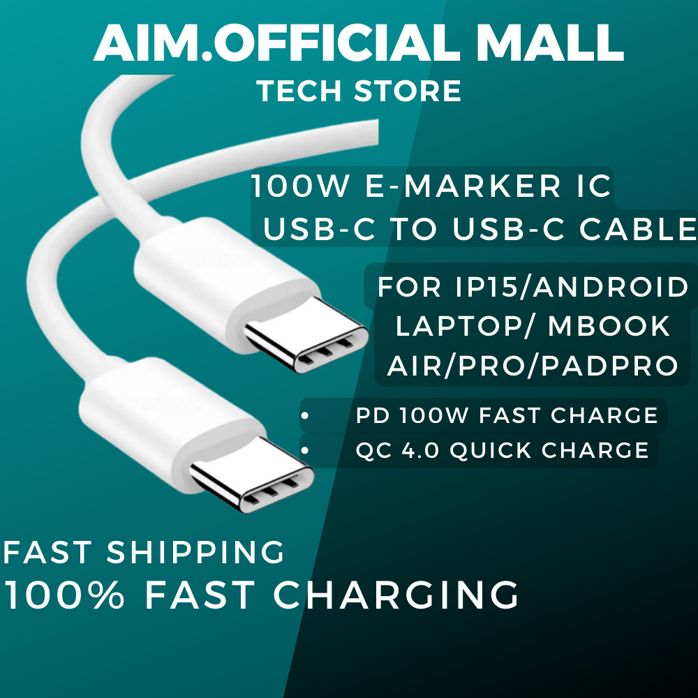 100w Pd Usb C To Usb C Fast Charging Cable Type C Wayar Ip 15 Android Compatible Laptop Tablet